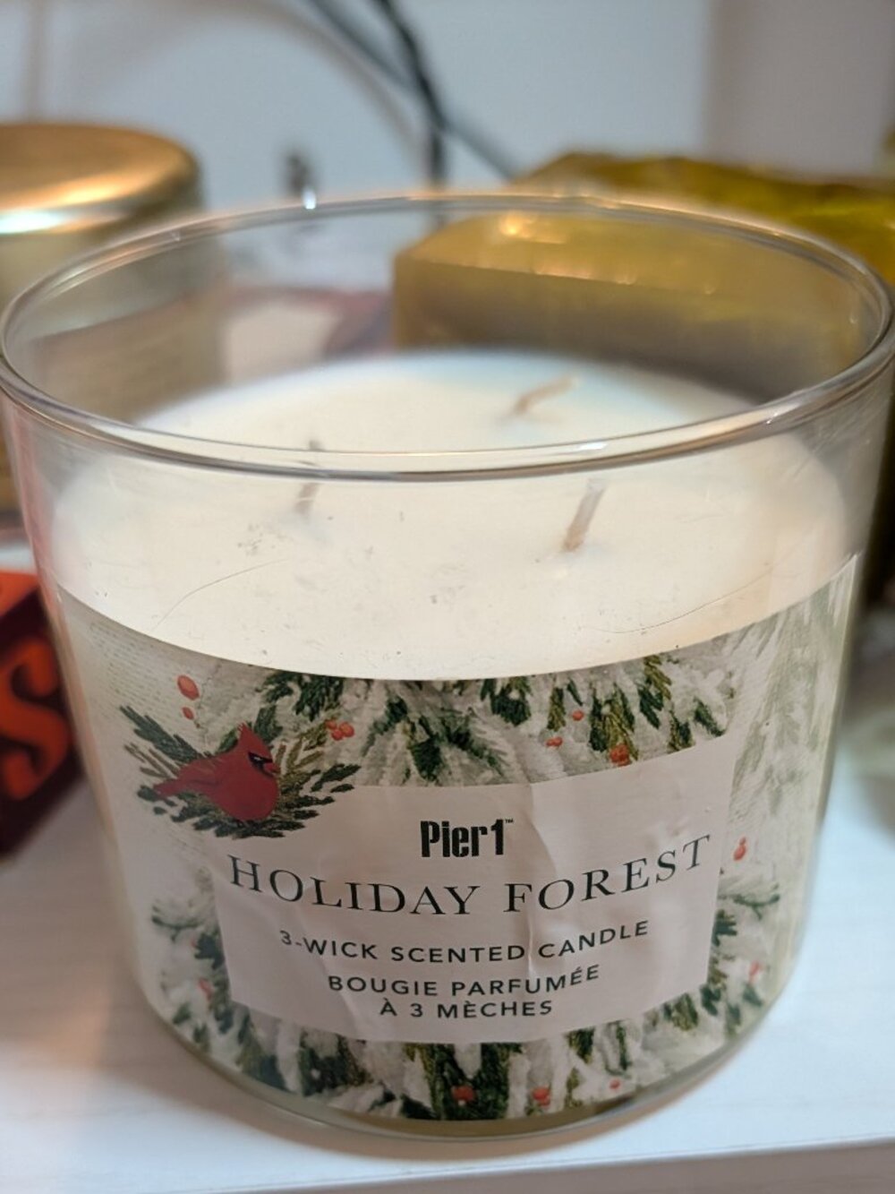 **Pier 1 Imports Holiday Forest 3 Wick Candle 14 Oz Vintage Christmas Cardinal**